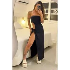 Vestido Longo Com Bory Embutido Tomara Que Caia Festa Praia suplex premium