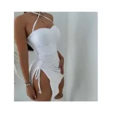 Vestido Curto Assimétrico Com Fenda e Regulador Lateral Alcinha