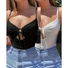 Kit 2 Top Cropped Feminino Alça Amarração Sensual Frente Única Verão Balada Casual Moda Tendência