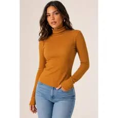 Blusa Feminina Manga Longa Canelada Com Dedeira Estilo Gringa Modelagem Justa Casual