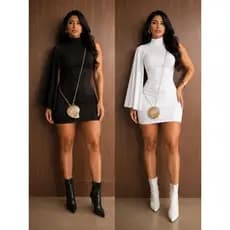 Lançamento Vestido Curto Feminino Uma Manga Festa Moda Carnaval