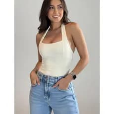 Blusa Regata Feminina Halter Casual Verão 2026 Tendencia Antonela Braga Efeito Silicone
