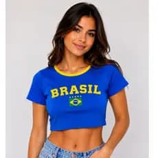 Blusa Cropped Canelado Mae e Filha Brinde Faixa de Cabelo Ediçao Copa Brasil 2026