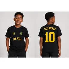 Camiseta Infantil Seleção Brasileira Personalizada Nome nas Costas Copa Brasil 2 ao 16