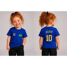 CAMISA INFANTIL PERSONALIZADA PARA COPA DO MUNDO 2026 BANDEIRA DO BRASIL UNISSEX JUVENIL ALGODÃO NOME NAS COSTAS