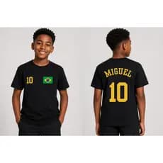 CAMISA INFANTIL BRASIL PRETA PARA COPA DO MUNDO 2026 JUVENIL 2 AO 16 EM ALGODÃO COM PERSONALIZAÇÃO NOME NAS COSTAS