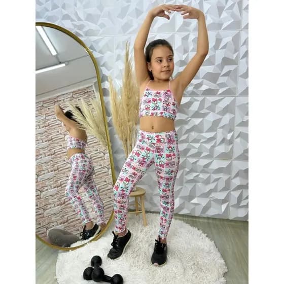 Conjunto Infantil Fitness Top Calça Feminino Kids Estampado Personagem Conjunto Menina Academia