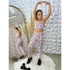 Conjunto Infantil Fitness Top Calça Feminino Kids Estampado Personagem Conjunto Menina Academia