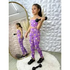 Conjunto Kids Fitness Infantil Top Calça Feminino Estampado Personagem Conjunto Menina