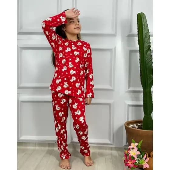 Pijama Estampado Menina Criança Infantil Inverno Manga Longa Suede Calça Blusa Conjunto 210 Dormir