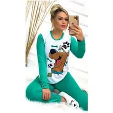 Pijama Feminino Personagens Longo Manga Comprida Longa Dormir Confortável Blusa Calça Inverno