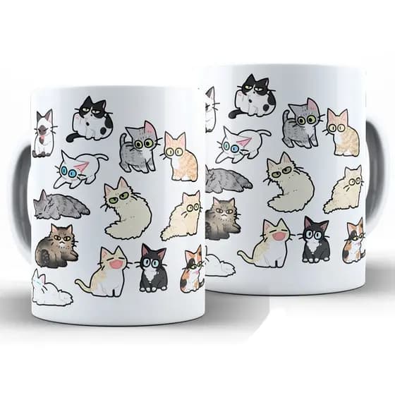Caneca Gatos Divertida + Caixa - Xícara 325ML Cerâmica