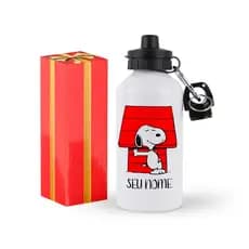 Garrafa Personalizada Alumínio Snoopy Squeeze de Água 500ml + Caixa Presente