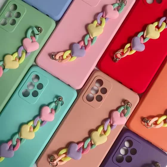 Capinha Capa Case de Silicone com Corrente Colorida para Celular Samsung A17