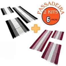 Kit Cozinha Tapete Passadeira 3 Pçs Listrado Liso Algodão Decorativo Sala Corredo Casa Quarto
