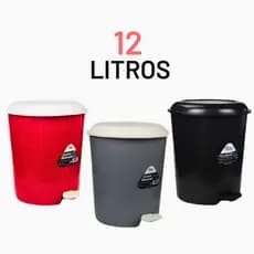 Lixeira Plástico 12 litros pedal cozinha banheiro Redonda Colorida Preta Resistente promoçao barato