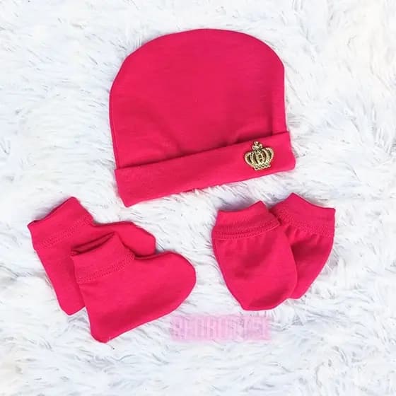 Touca Luvas e Sapatinho Bebê Kit 3 Peças RN Gorro Menina Menino Neutro Algodão Saída de Maternidade