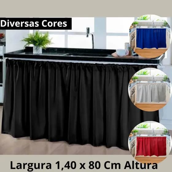 Cortina Pia Cozinha Moderna Elegante 1,40 x 80 Decoração Balcão Tanque Tecido Oxford Promoção