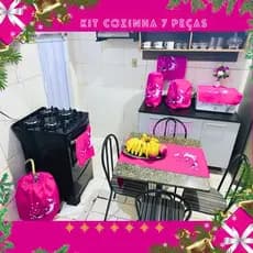 Jogo Cozinha 7 Pçs Decoração Natal Enfeites Natalino Christmas Decoration Pano Prato PapaiNoel Sinos