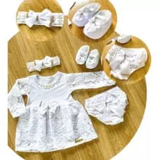 Vestido Infantil 0 a 6 Meses Manga Longa Curta Jogo 4 Peças Roupa Bebe Rendinha Recem Nascido Verão