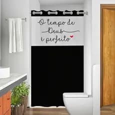Cortina Box Banheiro Pvc Antimofo Lisa Visor Transparente Gancho Frases Estampado Barato Promocao