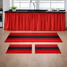 Kit Tapete Cozinha e Cortina Pia Armário Passadeira Decoração Moderno Elegante Liso Promoção