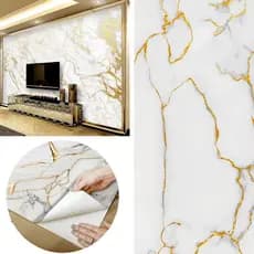 Papel de Parede Adesivo Marmore Dourado EnvelopamentoAutocolante Decoração Marmorizado DOURADO