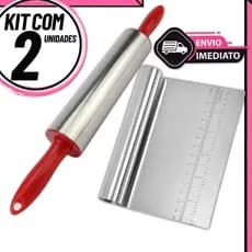 Kit Confeitaria Rolo de Massa + Raspador Espátula Tubular Cortador | Cozinha, Pastel, Bolo, Inox