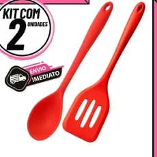 Kit 2 Utensílios de Cozinha Silicone – Espátula Vazada e Colher Antiaderente
