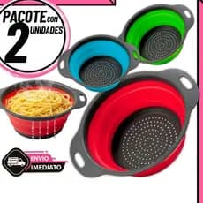 Kit 2 Escorredor Redondo Retrátil em Silicone – Multiuso para Verduras, Frutas e Massas E Macarrão