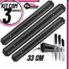 KIT 03 Barra Imã Magnética 33cm Suporte Para Facas e Ferramentas Cozinha Casa Restaurante
