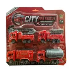Kit Cartela 4 Veículo de Caminhão de Bombeiros Faz de Conta Brinquedo Infantil