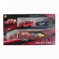 Kit Cartela Carreta + 2 Carrinhos Metal Fricção do Relâmpago Mcqueen Carros