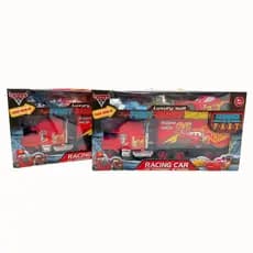 Kit Cartela Carreta + 4 Carrinhos Metal Fricção do Relâmpago Mcqueen Carros