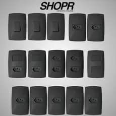 Kit 15 Tomada 10A e 20A e Interruptores Simples e Paralelo Placas B.Lux 4x2 Preto Grafite