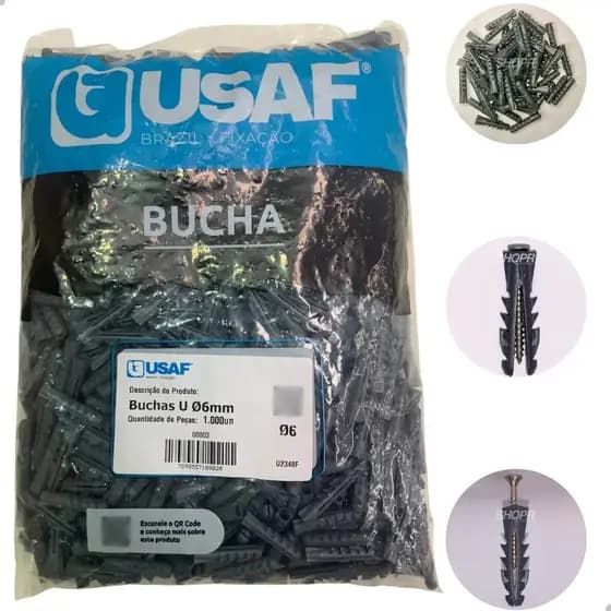 Kit 1000 Unidades Bucha Parede Convencional 06mm P/ Fixação mais seguro e resistente
