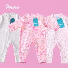 3 Macacões Bebê Amore Mais Vendidos Vira Pé com Zíper Menina 100% Algodão