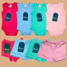 Conjunto Roupa Kit 6 Peças Bebê Body Regata e Shorts Menina Menino Infantil
