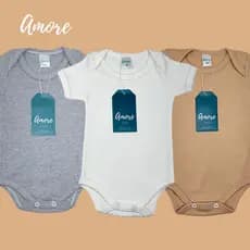 Roupa de Bebê Kit 3 Body Manga Curta Neutro Amore Menina Menino 100% Algodão