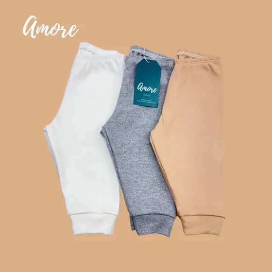 Kit 3 Calças Bebê Amore Neutro 100% Algodão