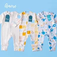 Kit 3 Macacão Bebe Amore Pé Reversível Clássico Menino Infantil RN ao GG Maternidade 100% Algodão