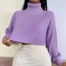 blusa cropped feminina cacharrel ombro caído gola alta blusinha de tricô tricot