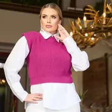 Colete Feminino Cropped Coletinho Tricô Modinha Blogueira Verão Inverno