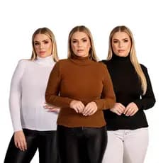 Kit 3 Blusa Cacharrel Segunda Pele Canelado Tricot Tricô