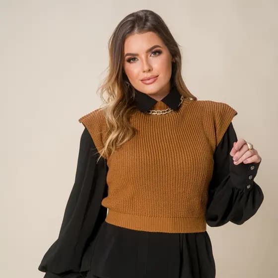 Colete coletinho tricot Cropped manga estilo japonesa elegante