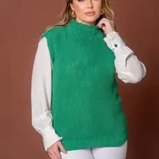 Colete feminino longo elegante com gola tricot tricô ótima qualidade