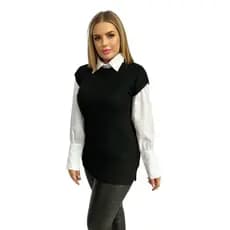 Colete Max Fang Canelado Fenda Lateral Tricô Tricot Pullover