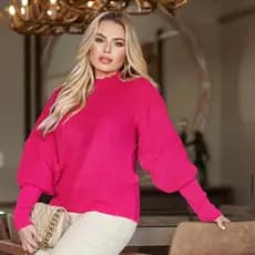 Blusa Feminina Manga Bufante Tricô Tricot blogueira inverno