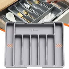 Organizador de Gaveta Porta Talheres Extensível Separador Gaveteiro Ajustável Para Cozinha Com Extensor