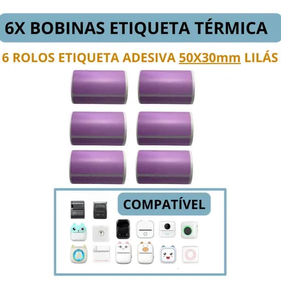 Etiqueta Adesiva Cor Lilás P/ Mini Impressora Gato - 6 Rolos